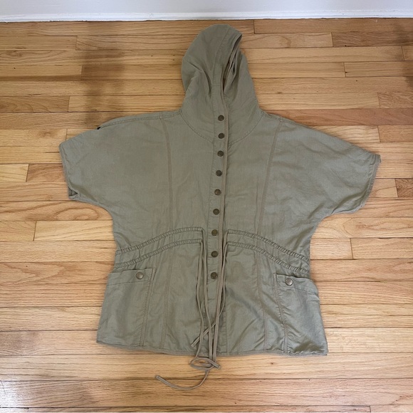 Women’s Free People Vintage Hooded Jacket Short Sleeve Drawstring Size 8 Green - Picture 10 of 11